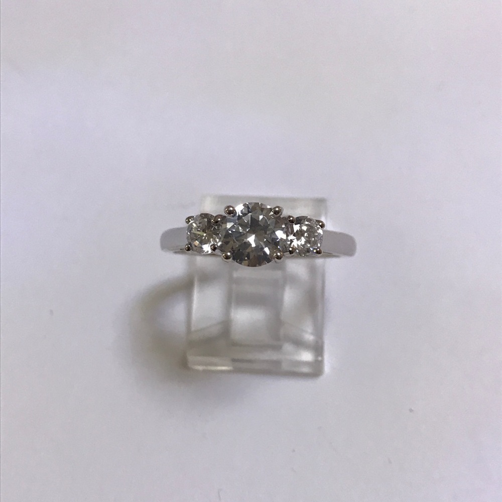 Cubic zirconia sterling silver three stone ring